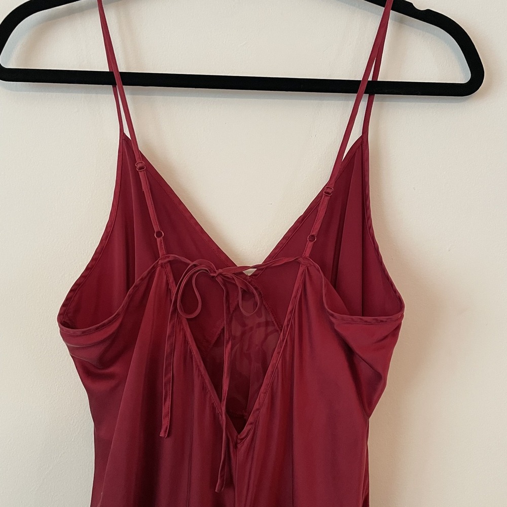 VTG 100% Silk Babydoll Slip Dress Wine Size L Tie Back Burnout Velvet Romantic - Picture 6 of 11